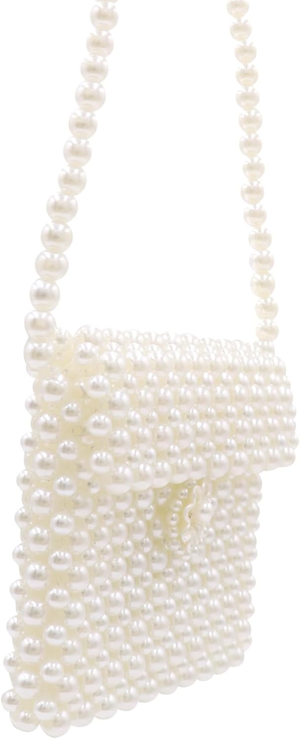 White Pearl Purse Shoulder Bag for Women Girls Purse Pearl Beaded Clutch for Prom Wedding Date,Flap Evening Bag 6# - Image 5