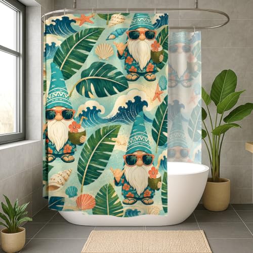 Rideau de douche extra large 274x183 turquoise motif nain de plage