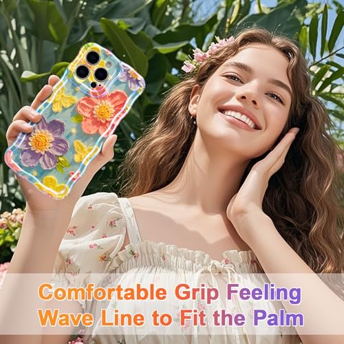 EYZUTAK Case for iPhone 15 Pro Max, Colorful Retro Oil Painting Flower Laser Glossy Pattern Cute Curly Wave Edge Exquisite Phone Cover Stylish Durable TPU Protective Case for Women - Butterfly Flower by EYZUTAK - Used condition - Image 8