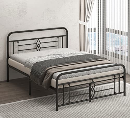 Bigbiglife Queen-Size Vintage Metal Platform Bed Frame With Headboard & Footboard, Under Bed Storage, No Box Spring Needed, Easy Assembly, Black #TOP2
