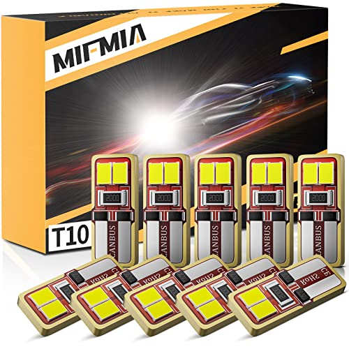 MIFMIA 194 LED Bulb 6000K, T10 LED Bulb for License Plate Light, LED Interior Car Lights, Dome Light, Map Light, Door Light, Courtesy Step Light, 2825 168 Bulb, 300% Brighter, Pack of 10