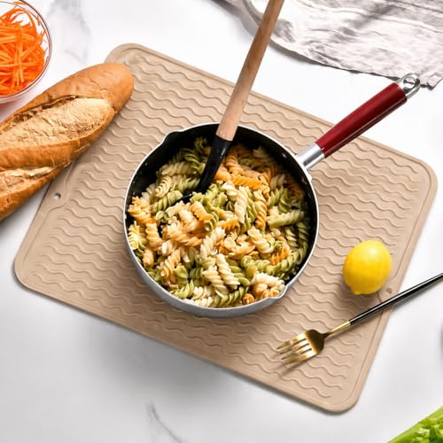 Image of HOMETHREADS Silicone Dish Drying Mat, Silicone Draining Board Mat, Silicone Dish Draining Mats, Kitchen Sink Dish Drainer Mat Racks for Kitchen Counter Protector, (40x30cm Beige)