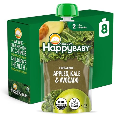 Happy Baby Organics Clearly Crafted Stage 2 Baby Food, Apples, Kale and Avocadoes, 4 Ounce (8 Count) (Pack of 2) image 4