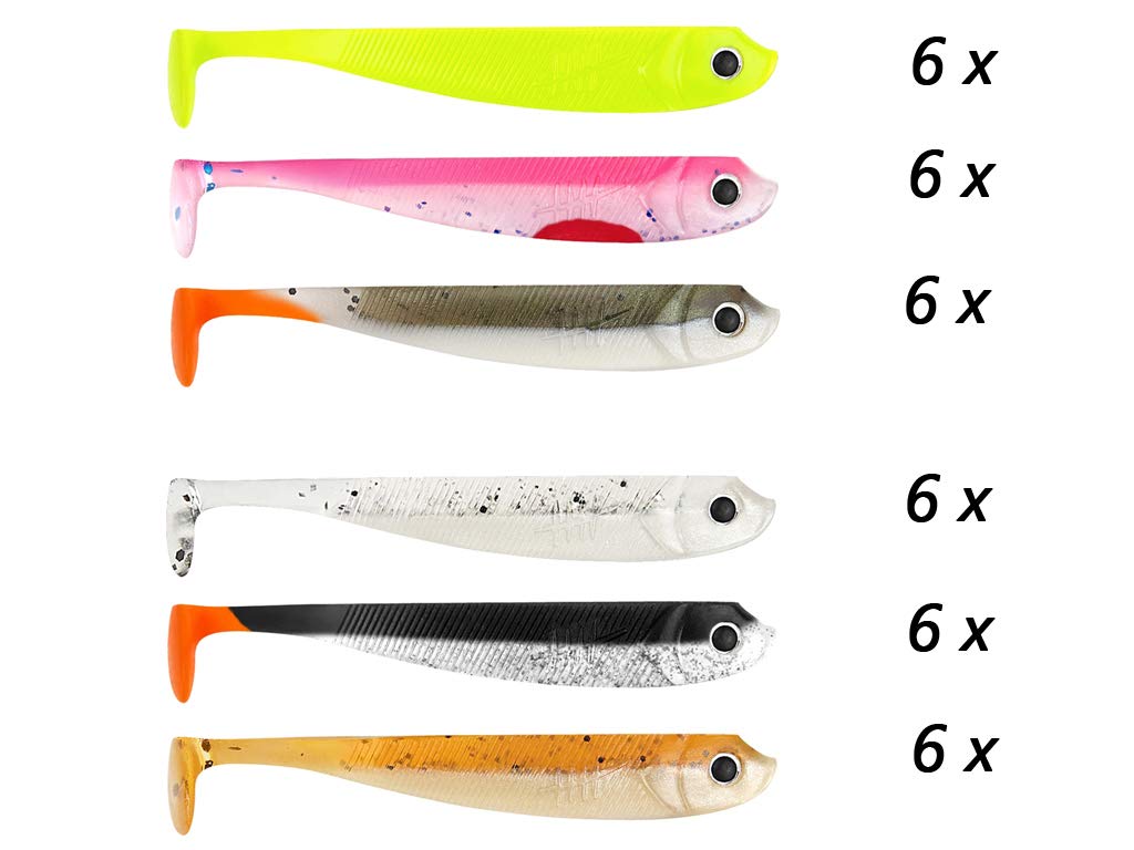 Raubfisch Store - Lieblingsköder Barsch 5 cm - Komplettbox - 36 Köder incl. Jigköpfe und Köderbox