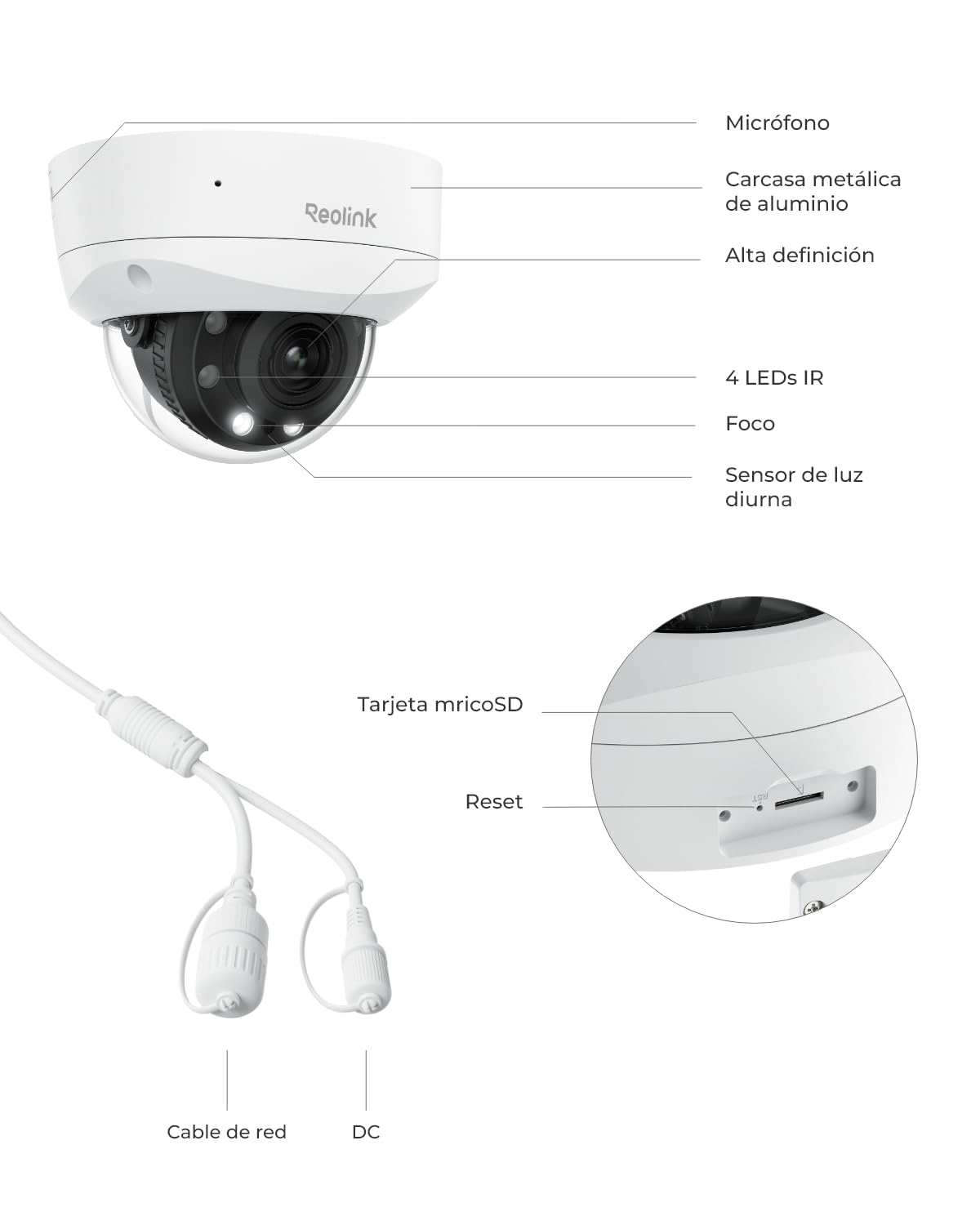 Reolink Cámara 4K PoE para Exteriores, Zoom óptico 5X, antivandálica IK10, Audio bidireccional, focos de visión Nocturna en Color, detección de Personas/vehículos/Animales, lapso de Tiempo, RLC-843A | Audio bidireccional, focos de visión Nocturna en Color
