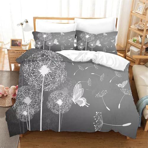 Housse de couette 200x200 gris pissenlit microfibre - 2