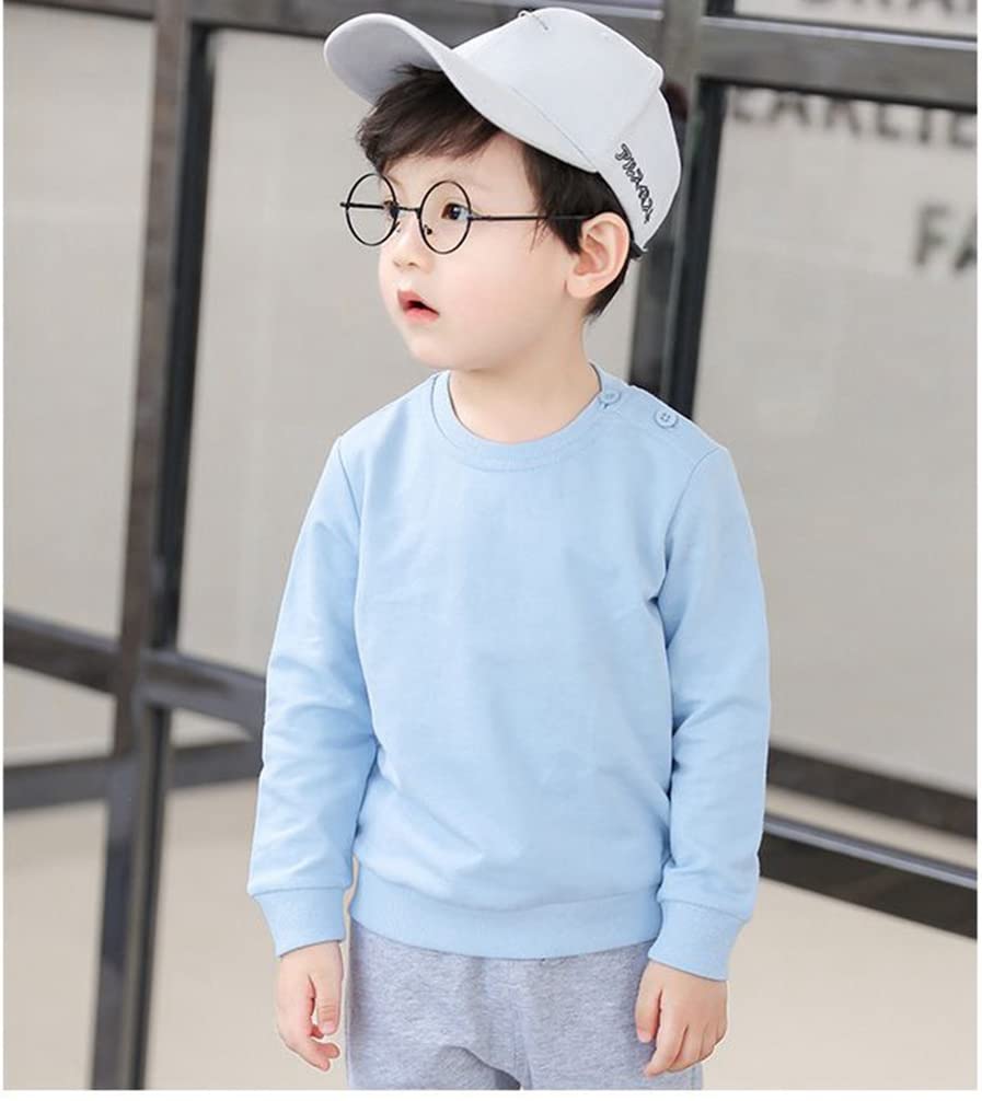 LNICEAR Kids Boys Girls Solid Cotton Pullover Crewneck Sweatshirt Toddler Casual Long Sleeve T-Shirt Tops Light blue 2T