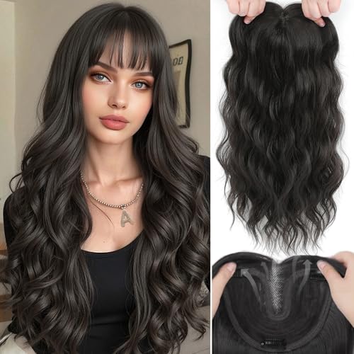 Hair Toppers for Women with Thinning Crown – 20in Hand Tied, Wispy Bangs
