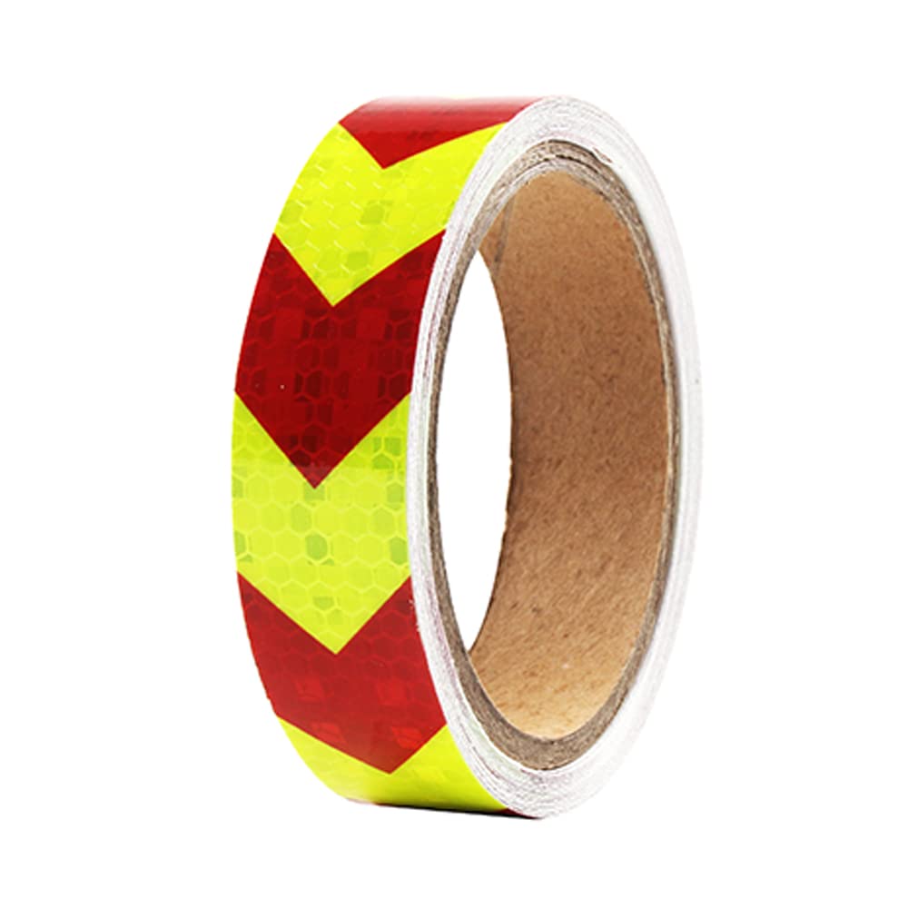 Arrow Fluorescent Yellow Reflective Safety Tape - 15FT x 1IN, Self-Adhesive, Conspicuity Safety Warning Tape for Trailers, Trucks, Cars