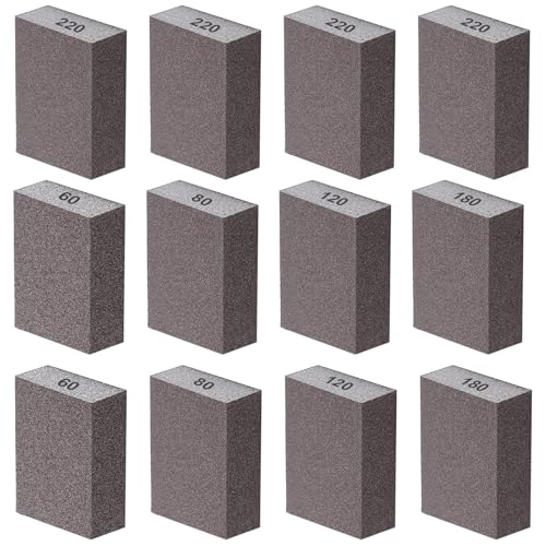 smseace 12 Pack Sanding Blocks 60 80 120 180 220 Grit Drywall Sanding Block Sand Paper for Wood Furniture,Drywall,Metal,Crafts Sanding Block Set Sanding Sponge