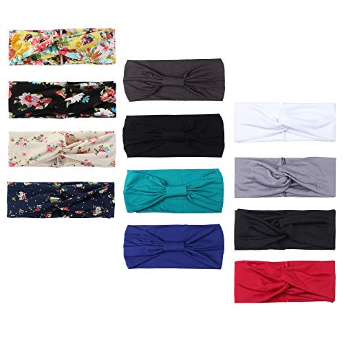 LOYALLOOK 12Pack Multi-Function Headband for Women Boho Floal Turban Knotted Yoga Head Wrap Fashion Workout Running Athletic Travel Wear Wide Stretchy Wraps Elastic Hairband