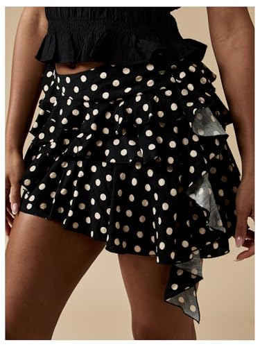 Verdusa Women's Polka Dots Ruffle Skirt A Line Layered Asymmetrical Mini Skirts4