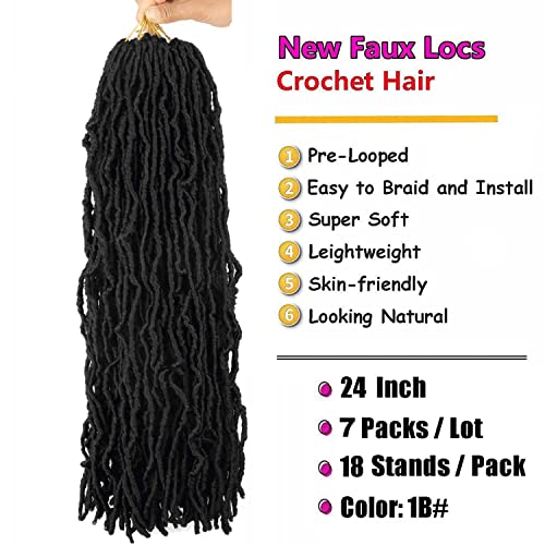 7 Packs 24 Inch Soft Locs Crochet Hair Pre Looped Faux Locs Crochet Braids 126 Stands Curly Wavy Goddess Locs For Butterfly Crochet Hair For Black Women (24 Inch (Pack Of 7), 1B) #TOP1