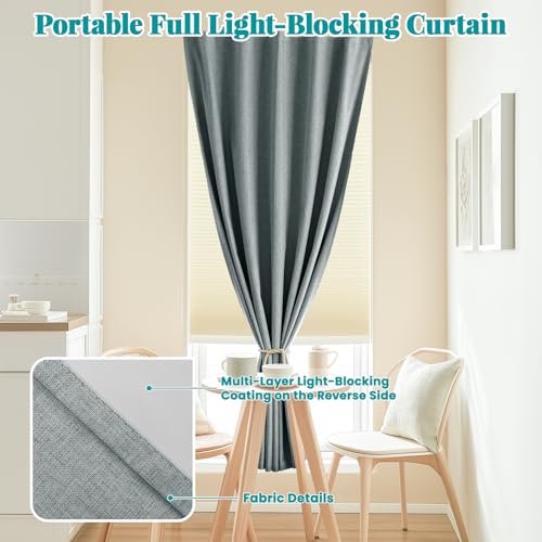 Image of 100% Blackout Self Adhesive Portable Curtains for Bedroom Easy to Install Window Thermal Lnsulated Kitchen Room Darkening Small Window Curtains, W35 x L80 inch, 1 Panel, Light Grey