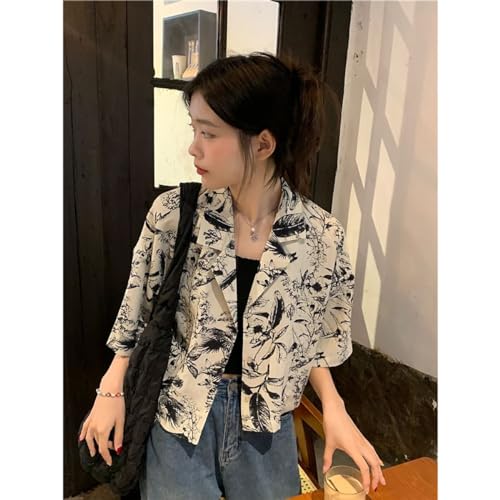 Image of Chic Korean Style Academy Style, Casual Style Cardigan, Versatile Printed Shirt, Loose top, Elegant Goddess