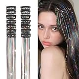 14 Stück Glitzer Haarsträhnen, Clip in Hair Tinsel für Damen, Glitzer Strähnen Haare, Sieben Farben Kreiere Verschiedene Frisuren, Geeignet für Cosplay und Partys