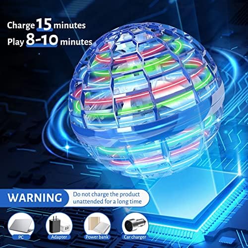 Flying Orb Ball Toy, Hover Ball Hand Controlled Fly Orb Toy, Magic Spinner Boomerang Ball,Flying Spinner with 360° Rotating RGB Light Mini Drone For Kids Adults Indoor Outdoor Space Toy (Blue)