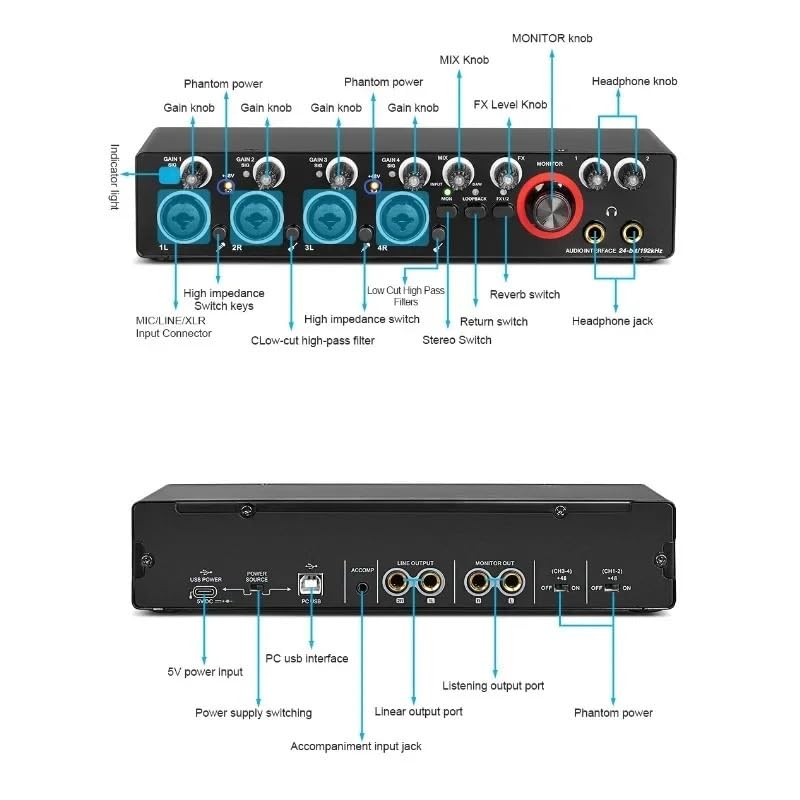DJ-Controller, 4-Kanal-Aufnahme-Soundkarte mit treiberfreier Schnittstelle, USB-Soundkarte