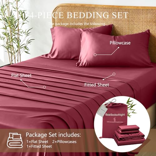 Image of 100% Viscose Derived from Bamboo Sheets Queen Size, Soft & Cooling Viscose from Bamboo Sheets Set, Organically Grown,Breathable & Soft Deep Pocket Up to 18 Inches(Burgundy)