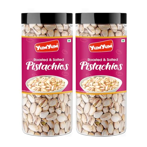Image of YUM YUM Premium California Roasted & Salted Pistachios 300g (Pack of 2-150g Jar Each) | Pista Dry Fruit| Tasty & Healthy| High in Protein & Dietary Fiber | Gluten Free & Low Calorie Nuts