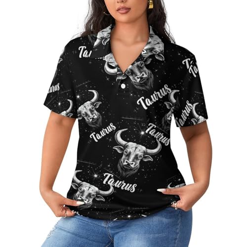 Polo de manga corta para mujer Zodiac Taurus transpirable de estilo casual para diario