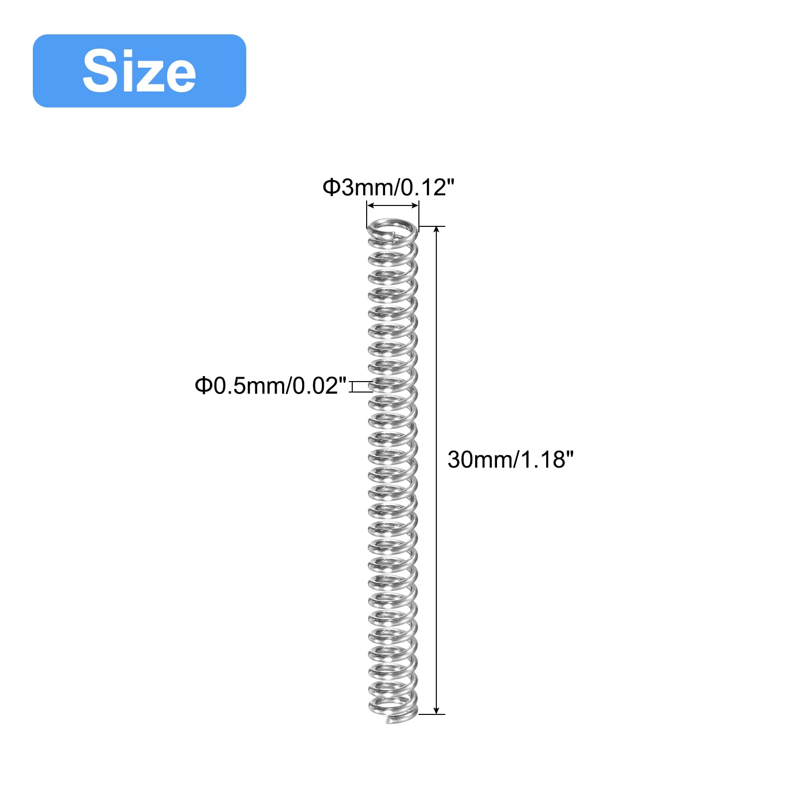 QUARKZMAN Lot De 6 Ressorts De Compression – 0.5mm Fil X 3mm Diamètre Extérieur X 15mm Longueur – Acier Inox 304