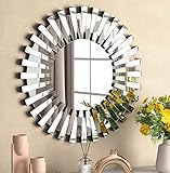 SHYFOY Decorative Mirrors for Wall Home Decor Round Wall Mirror 32 inch Large Modern Silver Mirrors Glass Wall Art Sunburst Wall-Mounted Hanging Accent Mirrors Living Room Bedroom Fireplace Decor