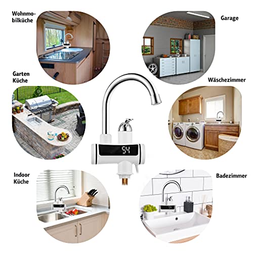 HOGART Elektrische Wasserhahn mit Durchlauferhitzer 230v für Küche, Garten, Bad, Wohwagen, Camping, Smart Heater, Armatur mit Sofortiger Warmwasserbereiter, Warmwasserhahn, Küchenarmatur, Wasserboiler