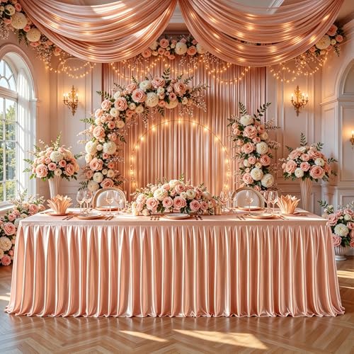 6 Pack Rose Gold Satin Table Clothes for 8 Foot Rectangle Tables - 8FT Wrinkle Resistant Glitter Rectangle Tablecloths, Party Table Covers for Wedding Banquet, Baby Shower, Birthday, Holiday Dinner