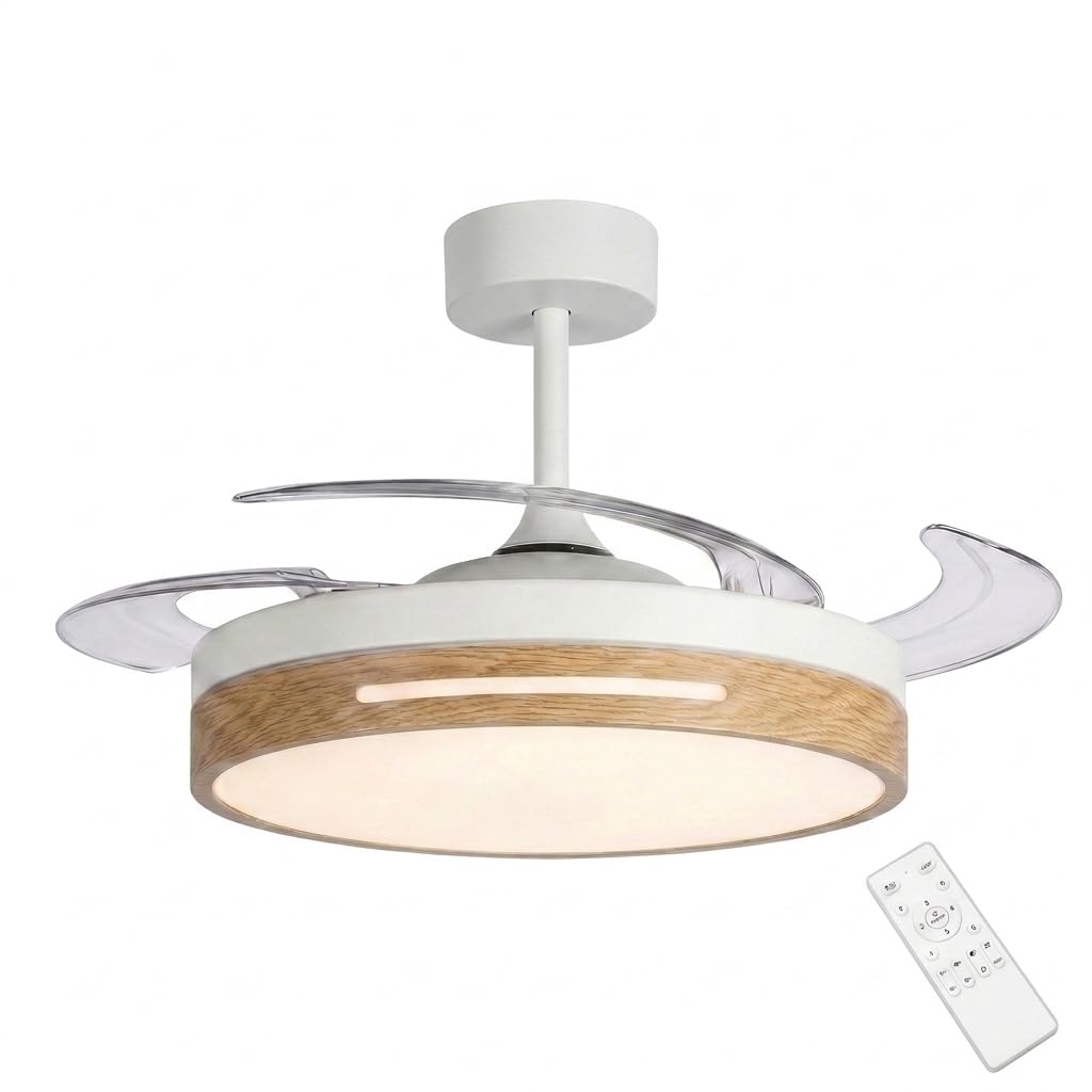 Ventilador de Techo con Luz LED Regulable 60W, Motor DC Silencioso, 3 Temperaturas de Color, 6 Velocidades, Mando a Distancia, Función Verano/Invierno, Modo Noche, 106 cm (Madera Natural)
