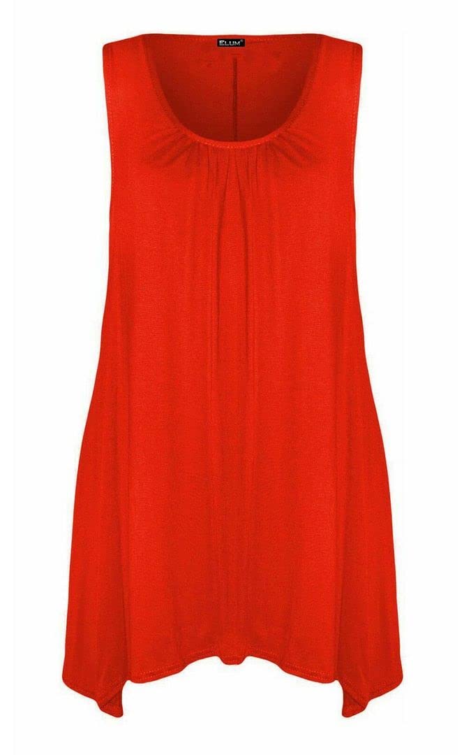 KATSSI Women’s Ladies Hanky Hem Swing Top Plain Round Scoop Neck T Shirt Top Red