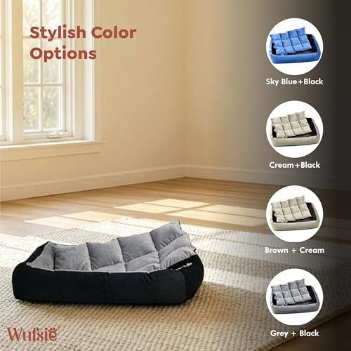 Image of Reversible Rectangle Dog Bed | Small 50 X 65 Cm Pet Bed for Puppies and Cats | Premium Velvet, Washable Fabric | Soft Sofa-Style Bed for Dog with Thick 15 Cm Insert | Black & Grey