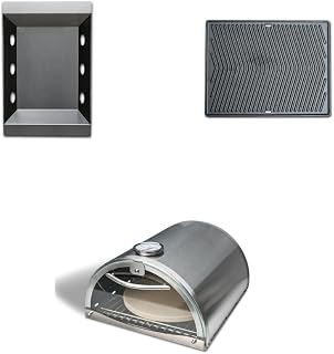 Mont Alpi Grill Accessory Bundle for Outdoor Kitchen Island - Stainless Steel Charcoal Basket Tray | Dual-sided Cast Iron Griddle Plate | Side Burner Pizza Oven with Thermometer and 9 in. Pizza Stone