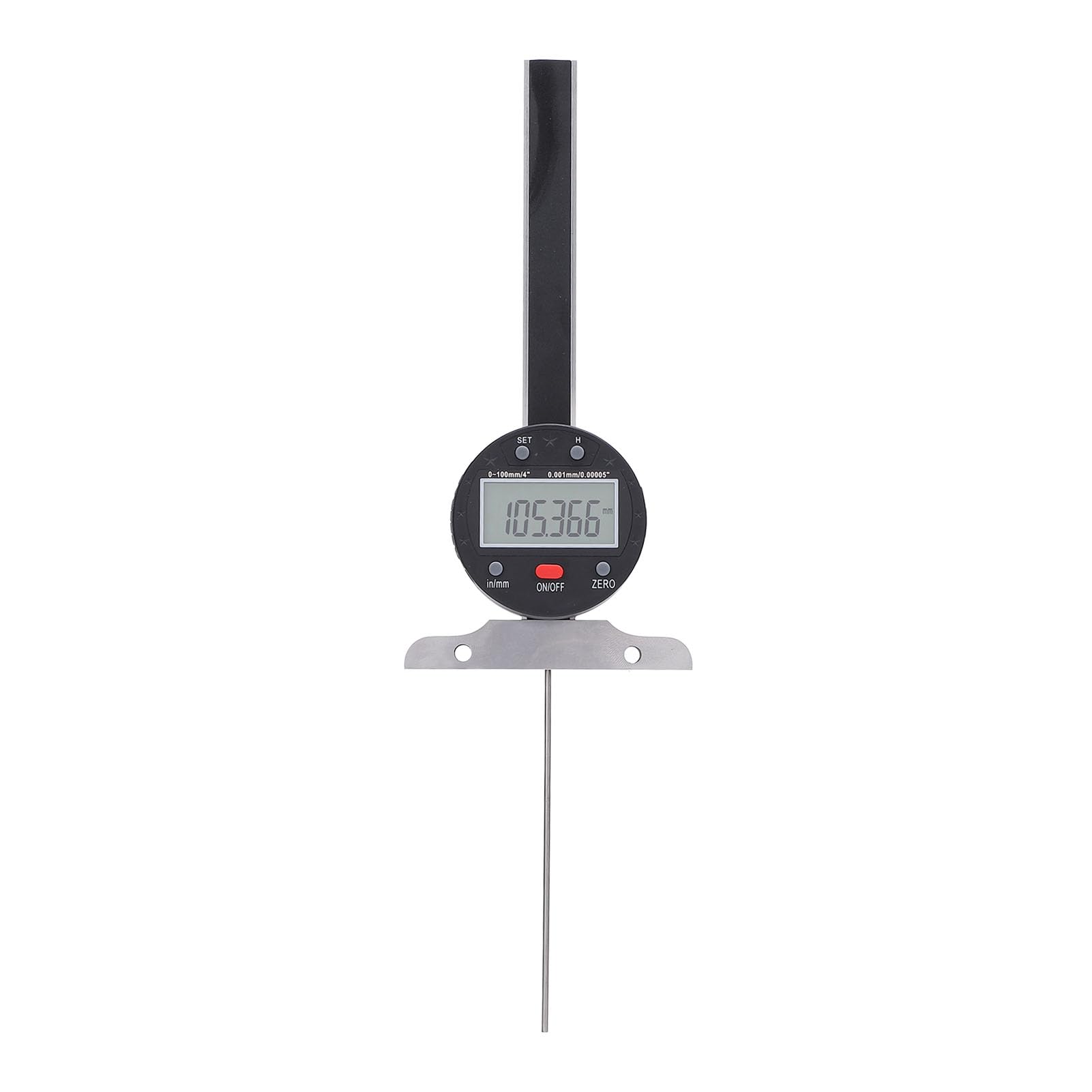 Electronic Digital Depth Gauge, LCD Display 100mm 4in Range, Battery Powered with USB Port for Woodworking, Metalworking, Automotive, and Construction Industries. Made of Alloy