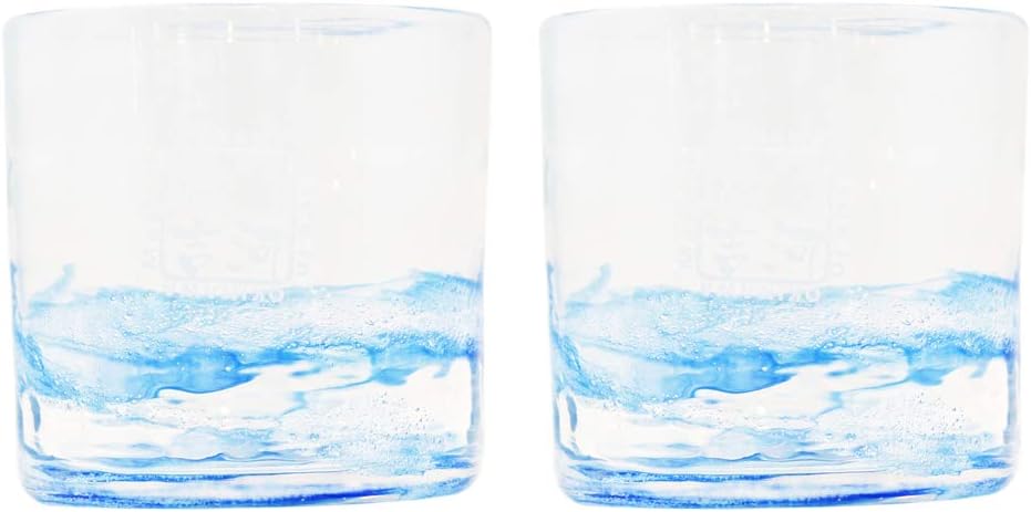 Genkawa Genkichi Workshop Rock Glass (Blue) Diameter 3.5 inches (9 cm) Sea Foam Pack of 2