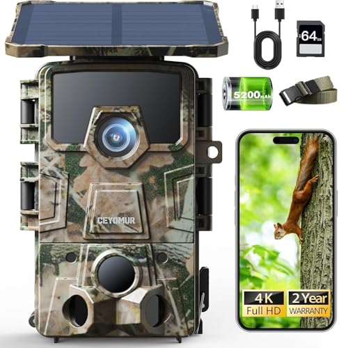 CEYOMUR 4K 30fps Solar Wildkamera, 64MP Wi-Fi 6 wildtierkamera mit Handyübertragung App...