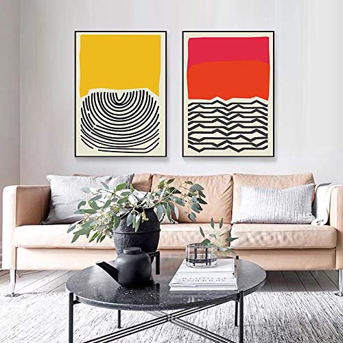 Pintura abstracta geométrica roja y póster multicolor de 50x75cm para decoración moderna
