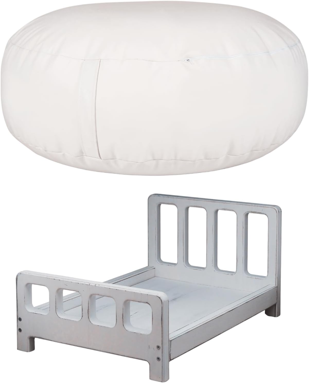 Studio Size Newborn Photography Bean Bag 40in Bean Filling Not Included + Newborn Photography Props Bed Baby Photoshoot Props Handcrafted Rustic Wooden Posing Bed for Newborn Photo Sessions