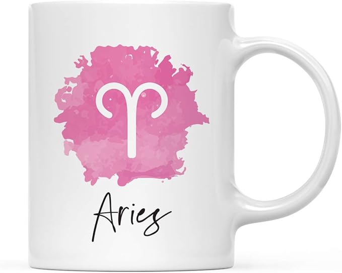 Andaz Press Astrological Zodiac Sign 11oz. Ceramic Coffee Tea Mug Gift, Aries Sign Symbol, Pink Watercolor Design, 1-Pack, Birthday, Christmas, Horoscope Gift Ideas, Gift Box