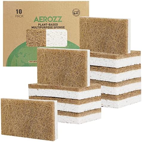 AEROZZ 10 Pack Biodegradable Sponges – Sponges Kitchen Natural Sponges for Dishes Natural Sponge Dish Sponge – Eco Friendly Sponges Natural Kitchen Sponge