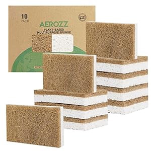 Rasket 10 Pack Biodegradable Natural Sponges Kitchen – Compostable Cellulose and Coconut Walnut Scrubber Sponge – Eco Friendly Sponges for Dishes