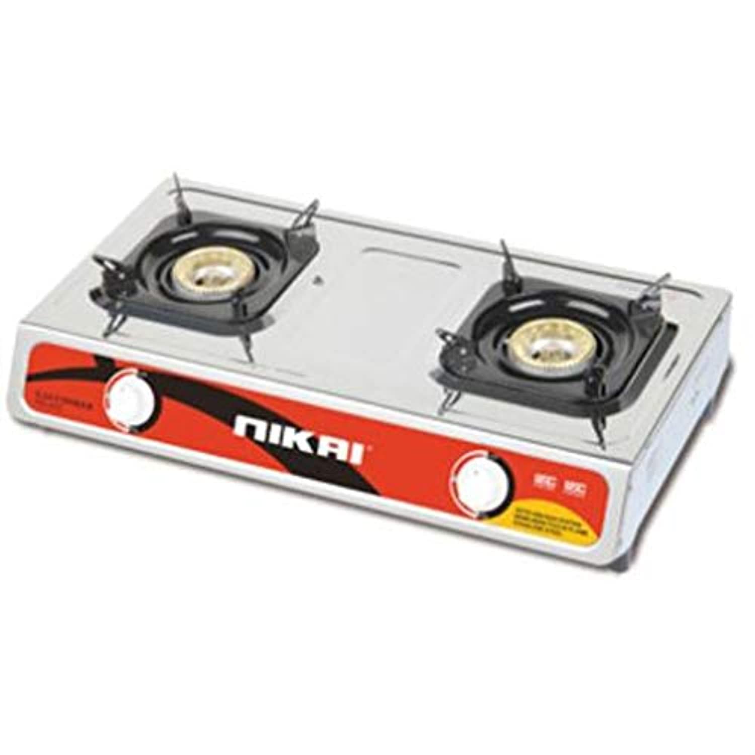 Nikai Double Gas Burner with Auto Ignition System, Blue Flame with High Efficiency, Stainless Steel Body, Full Safety Features - NG842SFN