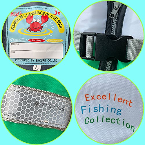 Reedark ライフジャケット 子供用 ジュニアフローティングベスト 呼び子付き フローティングベスト 救命胴衣 防災グッズ 股下ベルト付き 水遊び 海水浴 川遊び 反射帯付き （グリーン、Ｍ） 4枚目