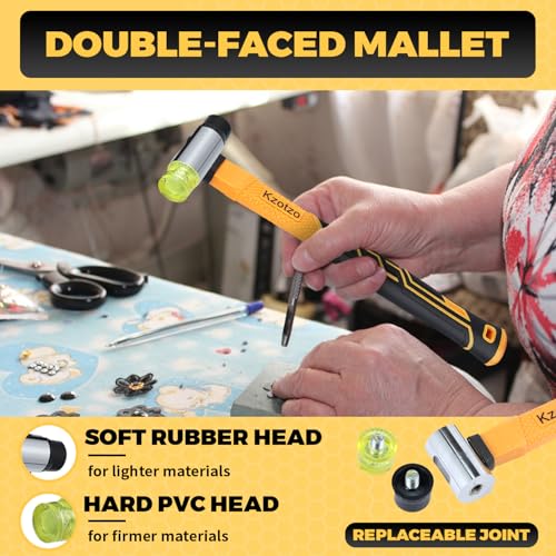 Image of 2-Pack Rubber Mallet Hammer Set, 16oz & 35mm Tool for Flooring, Tent Stakes, Woodworking, Camping, Crafts, Jewelry Wood,Fiberglass Shockproof Cushioned Grip, (16OZ 35MM Rubber Hamme)