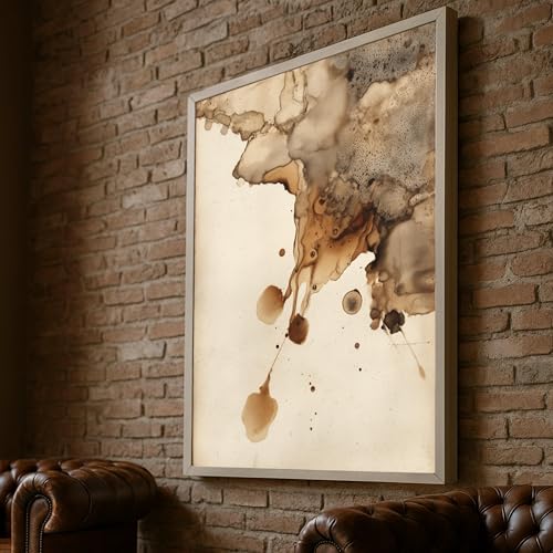 Cuadro abstracto de lienzo marrón de alta definición con diseño de salpicaduras elegantes