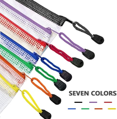BONAVYCY 28PCS Zip Plastic Wallets, 7 Different Sizes Mesh Zipper File Folders, Waterproof Lock Bag for B4 A4 B5 A5 B6 A6 Bill Sizes, Office School Travel Receipts Storage - Image 5
