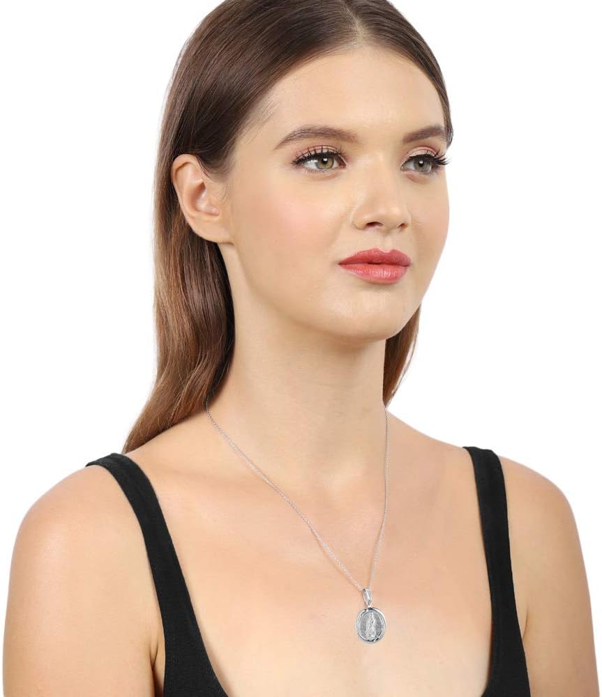 Vanbelle Rhodium Plated Sterling Silver Necklace with 925 stamp - Religious Our Lady of Guadalupe Medal Pendant Necklace 18" Chain with 2" extender for Men and Women - 19x36mm Stamped medal Pendant - Image 5