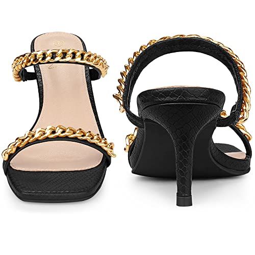 Perphy Snakeskin Print Square Toe Gold Chain Stiletto Heels Strappy Sandals for Women3