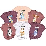 Personalized Bluey Family Shirt, Friends Matching Shirt, Custom Name Bluey Birthday T-Shirt for Kids Toddler, Cartoon Characters Shirts