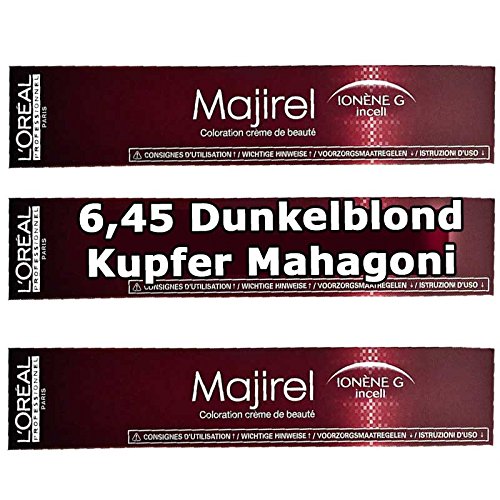 3x Loreal Majirel 6,45 Dunkelblond Kupfer Mahagoni Creme Haarfarbe - 50ml